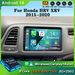 Android 14 Carplay Auto For Honda Vezel HR - V HRV HR V XRV 2015-2020 Car Radio Multimedia Video Player Navigation GPS 4G WIFI