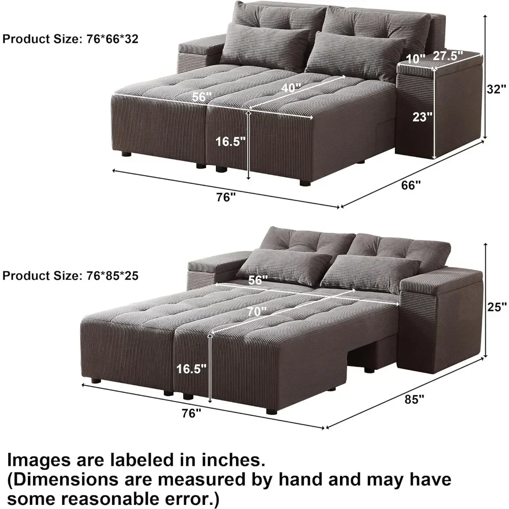 Convertible Sectional Sofa, L-Shaped Sofas with 4 Storage Space, Pull-Out Sofa Bed with 4 Pillows, Convertible Sectional Sofa