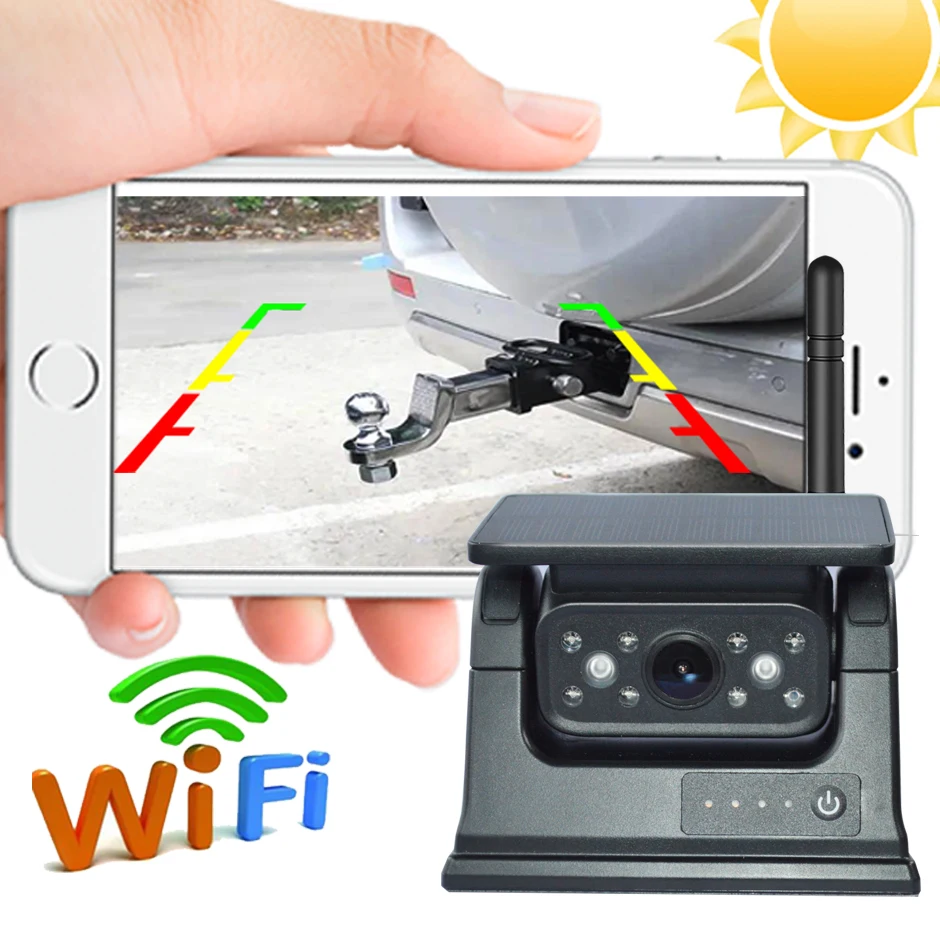 

Wi-Fi Солнечная резервная камера с магнитным основанием, беспроводная резервная сигнализация для слепых зон для IPhone, Android, автобуса, фургона, грузовика, автофургона, вид спереди и сзади