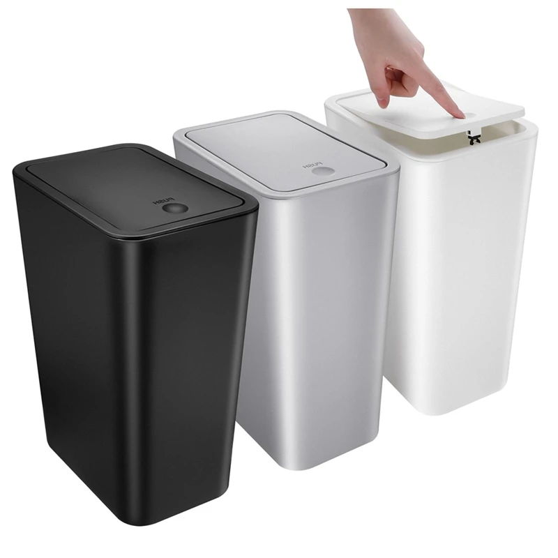 3Pcs Small Bathroom Trash Can With Lid - 2.6 Gallon Slim Garbage Bin For Kitchen/Bedroom/Office/Dorm Durable