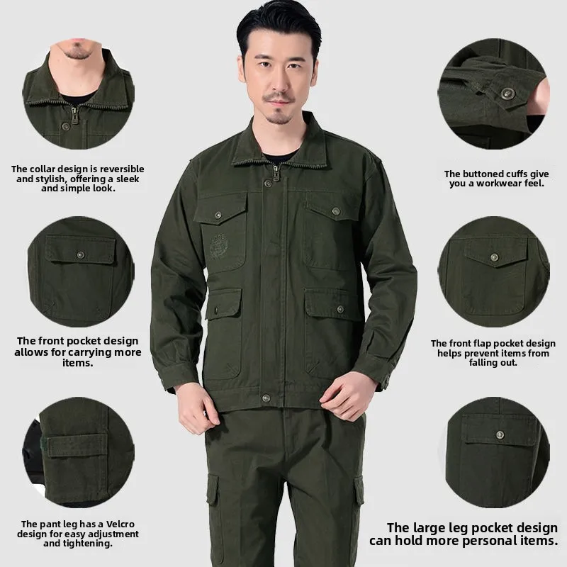 Thiened ピュアコットン迷彩作業服セット男性用秋冬建設現場抗熱溶接労働保護...