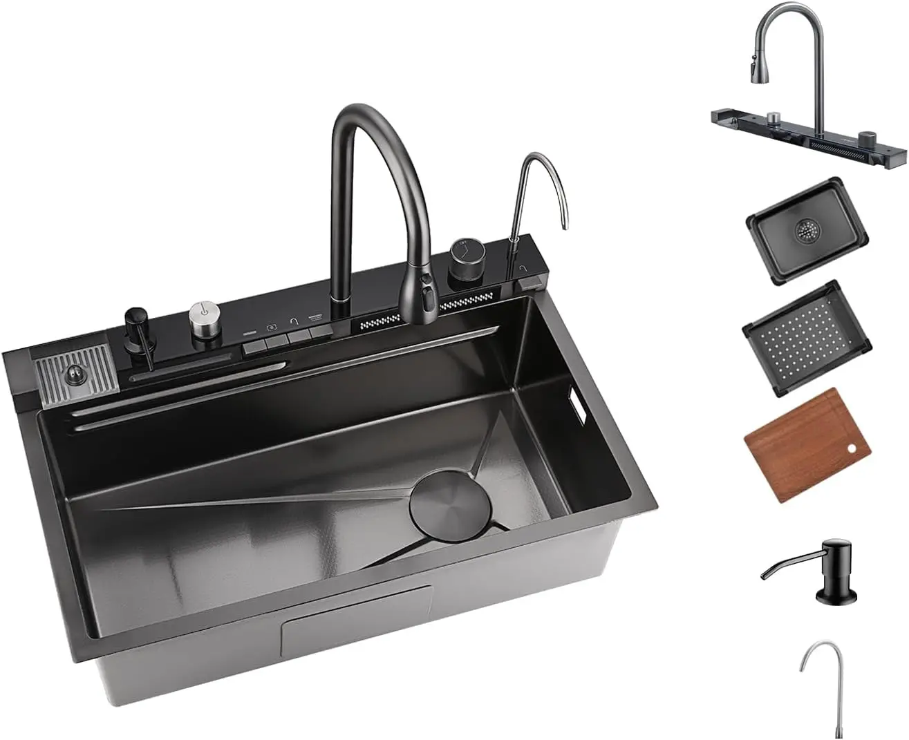 

Hot Sale Kitchen Digital Display Waterfall Sink Stainless Steel Single Sink Dishwasher Multifunctional Sink
