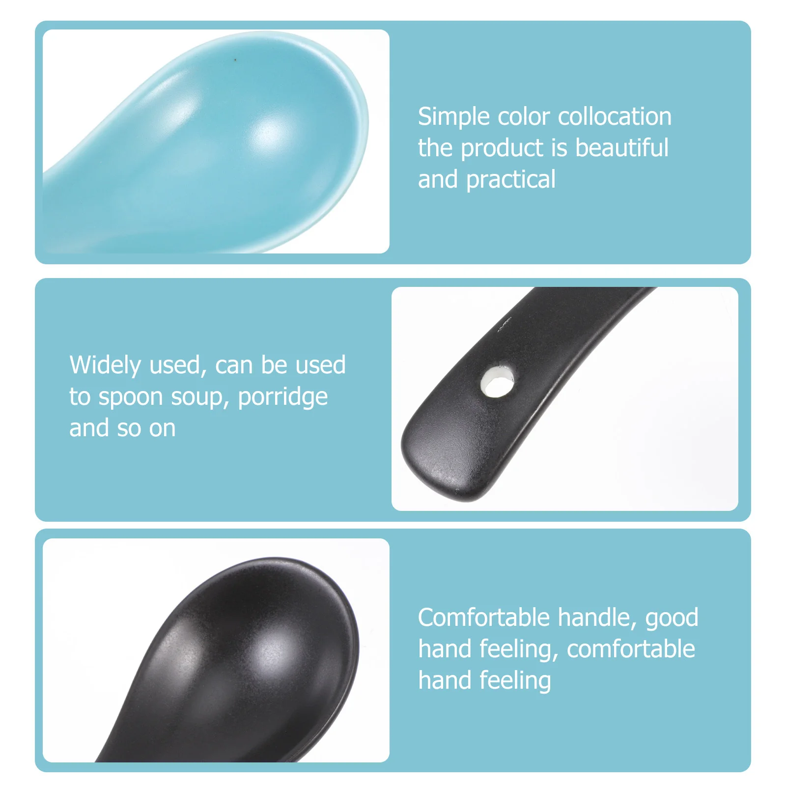 Cucharas de sopa de cerámica de alta calidad, seguras de usar, multiusos para sopa, gachas, restaurante, cucharas de comida, colores surtidos, 3 uds.