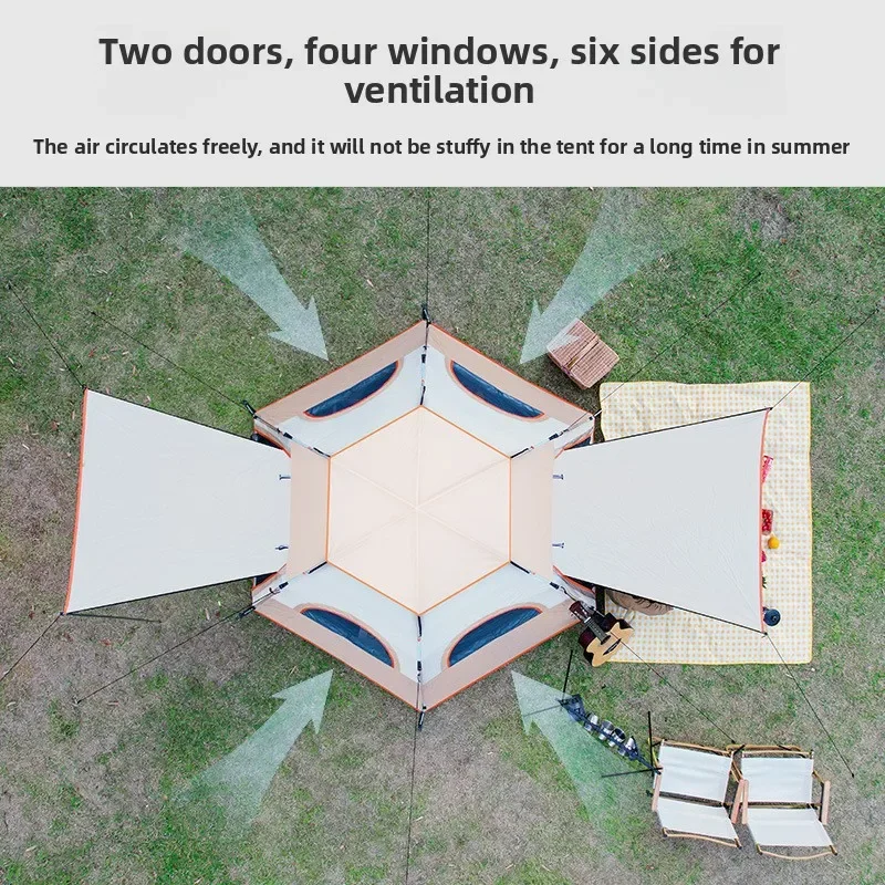 خيمة مكونة من 8 أشخاص للتخييم في الهواء الطلق على الشاطئ، قابلة للطي، خيمة سداسية أوتوماتيكية بالكامل سريعة الفتح ومضادة للمطر