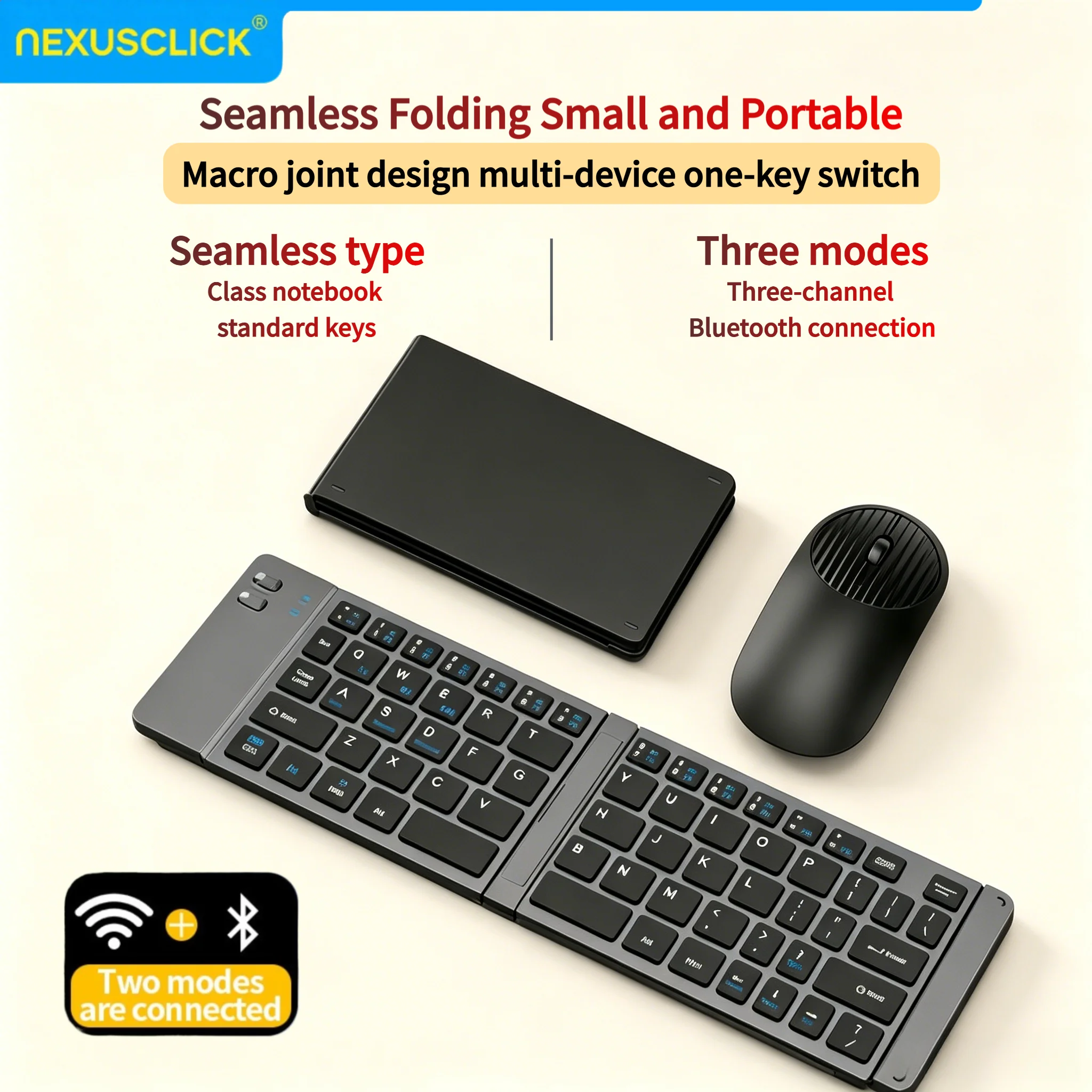 

NexusClick New Mini Wireless Bluetooth Keyboard Mouse Set,Rechargeable Foldable Portable Combo for PC Mac SmartPhone iOS Android