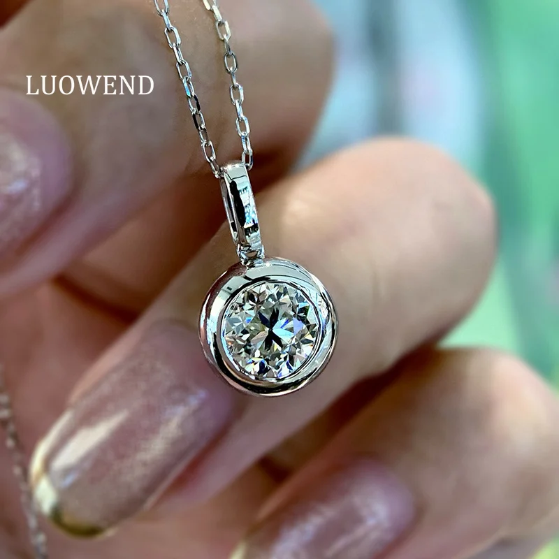 

LUOWEND 100% ожерелье из белого или желтого золота 18 карат, роскошный блестящий дизайн, 1,0 карата, ожерелье с подвеской из настоящего натурального бриллианта для женщин