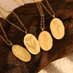 E.B.belle Unique Tarnish Free Irregular 12 Months Flower Pendant Necklace Stainless Steel Gold Plated Birthstone Necklace Gifts