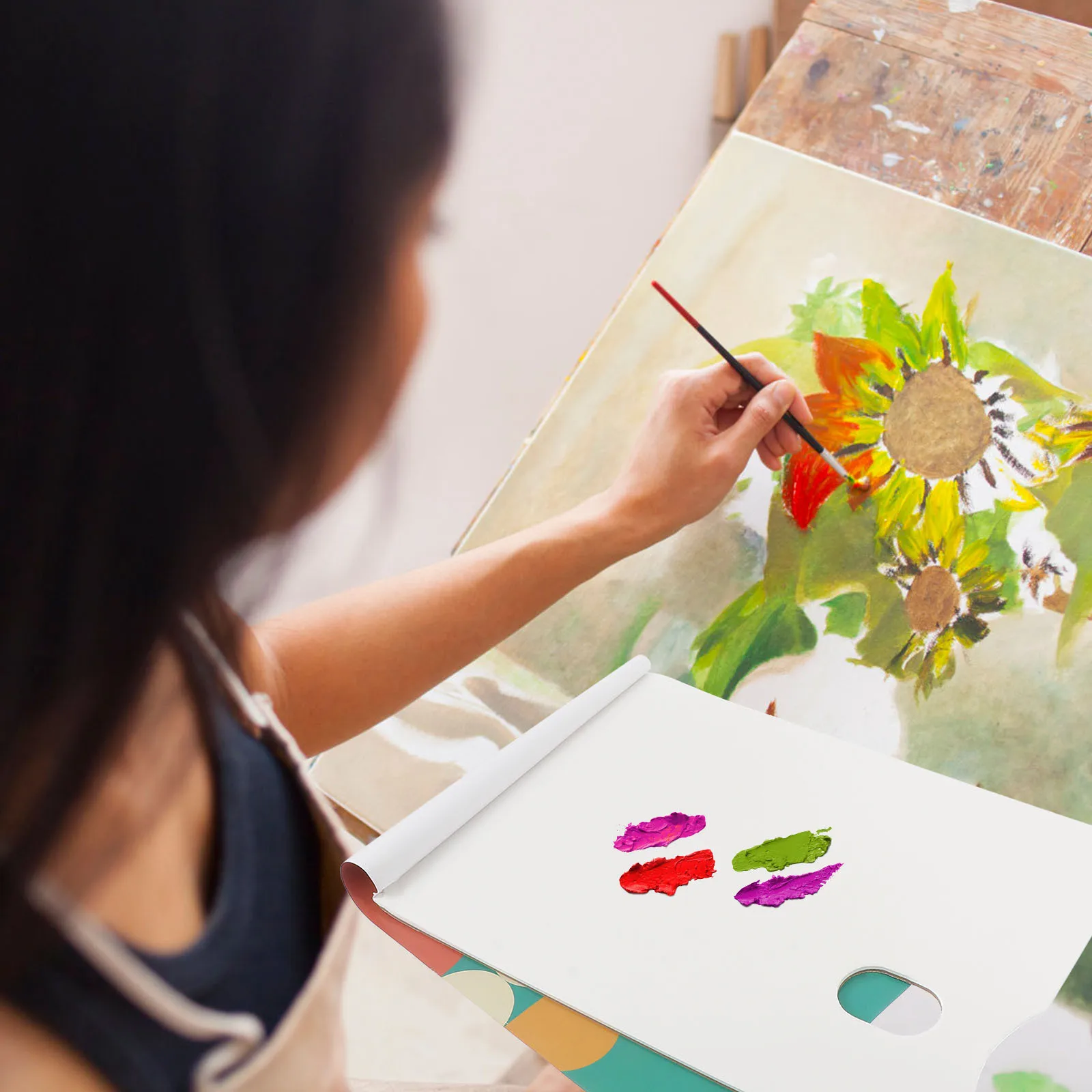 

2pcs Double Sided Toning Paper Book Lightweight Durable For Acrylic Oil Watercolor Gouache Tear-Off Disposable Pad Thumb Hole