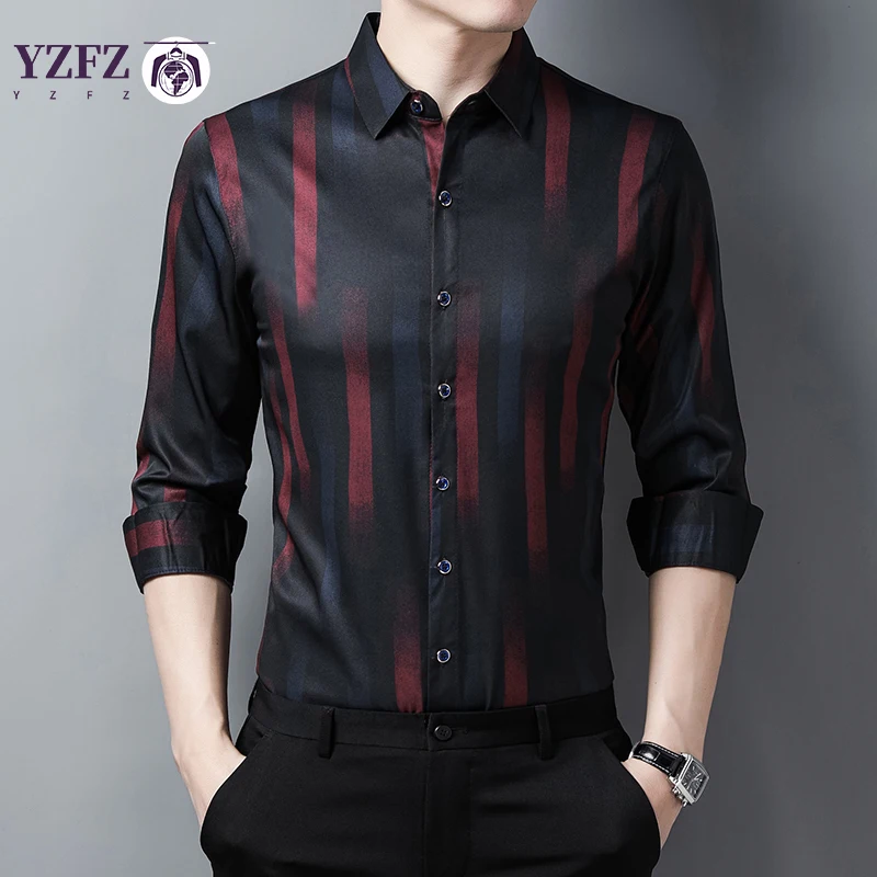 

New Men's Casual Printed Long Sleeved Lapel Shirt for Spring and Autumn Fashion Comfortable Wrinkle Free Top Without Ironing