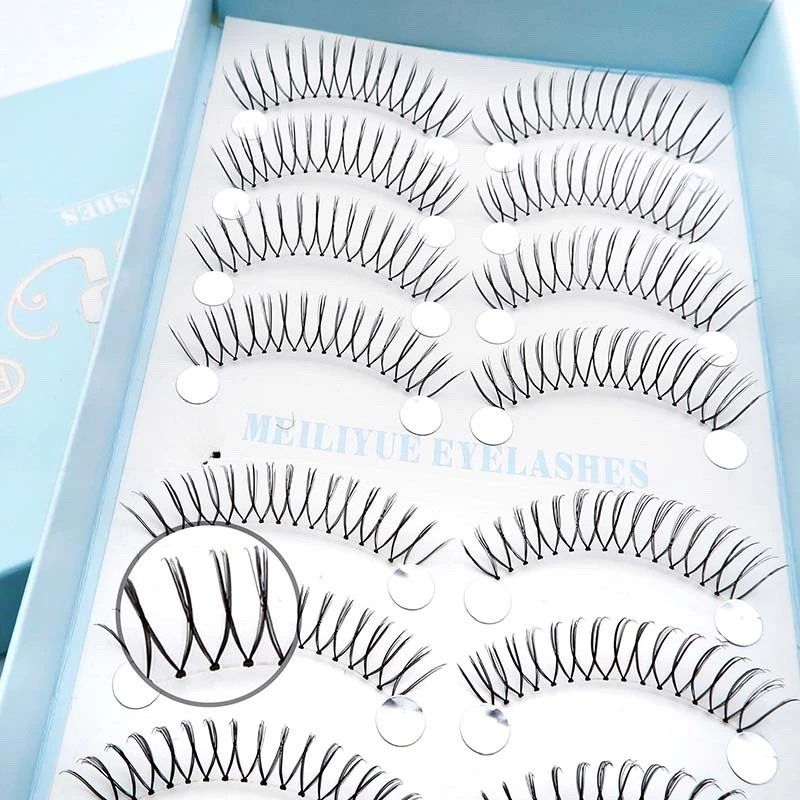 10 paar valse wimpers van de Koreaanse meisjesgroep, perfect gescheiden, transparant, met fijne steel, U-vormige stripwimpers