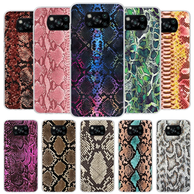 Pink Snake Skin Printing Drawing Cover Phone Case For Xiaomi Poco X6 X5 X4 Nfc X3 Pro F6 F5 F4 Gt F3 F2 F1 M5S M4 M3 Soft Fundas