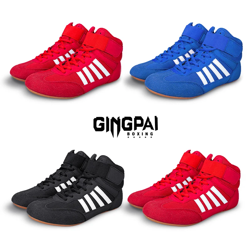 GINGPAI Wrestling Shoes Professional Boxing Shoes Men's Training Shoes Tendon Bottom Artificial Leather Sports Shoes Breathable