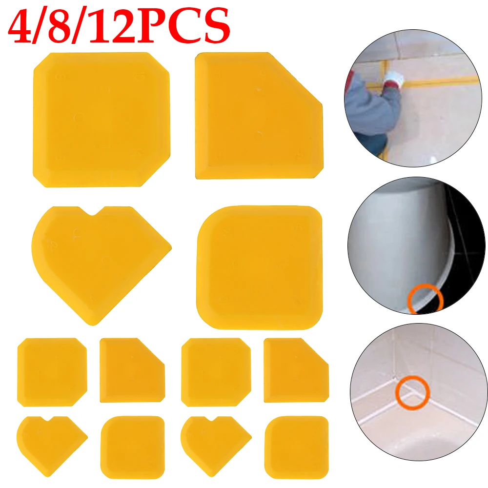 4/8/12pcs Silicone Sealant Tool Yellow Spreader Finish Kit Caulk Tile Grout Applicator Essential Tool Thermoplastic Rubber Edge