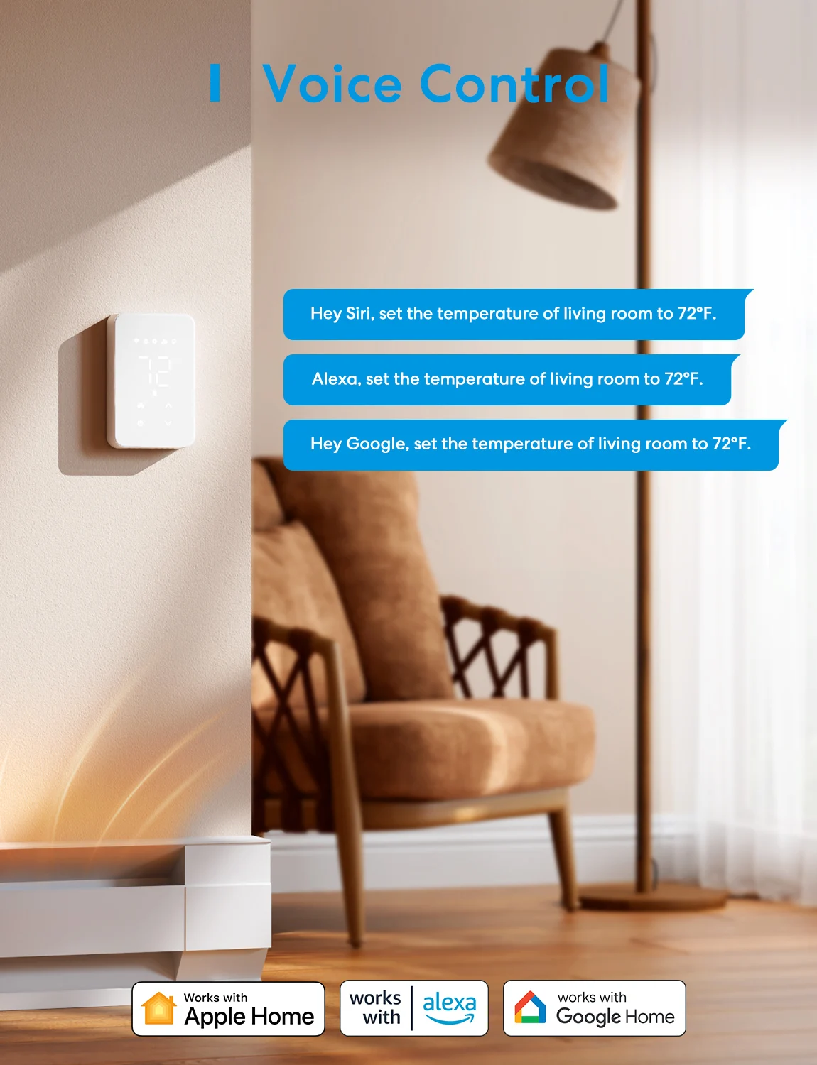 وحدة تحكم في درجة الحرارة بالترموستات Smart Homekit Wi-Fi من Meross لنظام التسخين الكهربائي تعمل مع مساعد Alexa Google