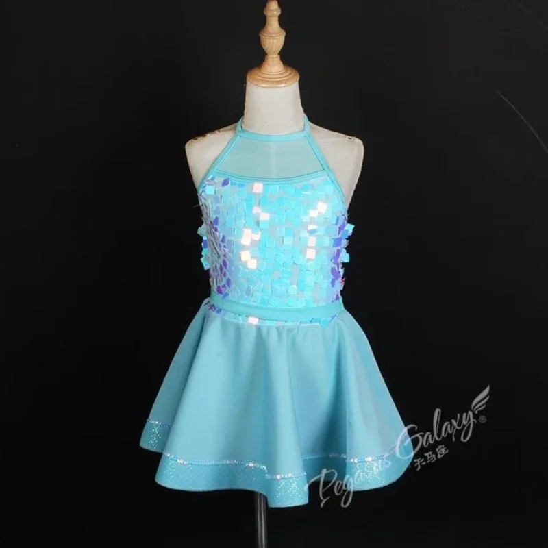 

Girl Modern Dance Dress Women Stage Performance Dancewear Adult Suspenders Stage Shows Dresses Children Sequin Dance Costume
