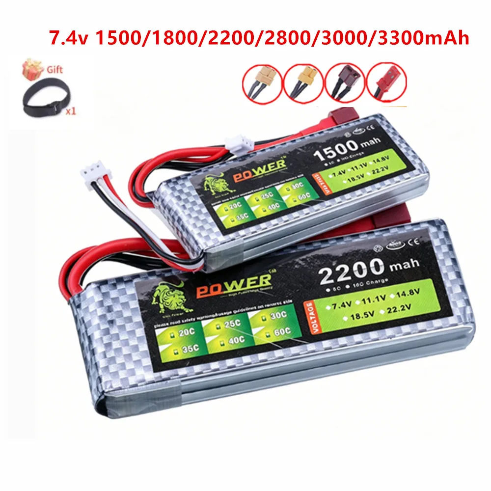 Lipo Battery 2S 1500mah 1800mAh 2200mah 2800mAh 3000mah 3300mah 7.4v Battery T XT60 for RC Car Helicopter FPV Drones Airplane