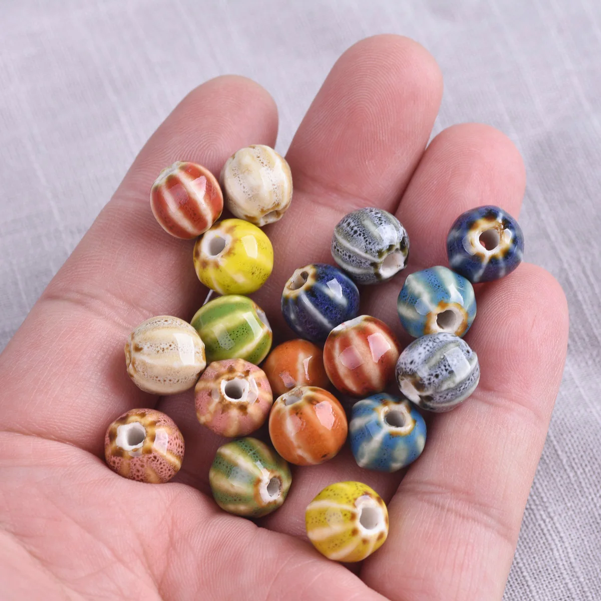 10pcs Round Pumpkin Shape 12mm Fancy Glaze Ceramic Porcelain Loose Spacer Beads Lot For Jewelry Making DIY