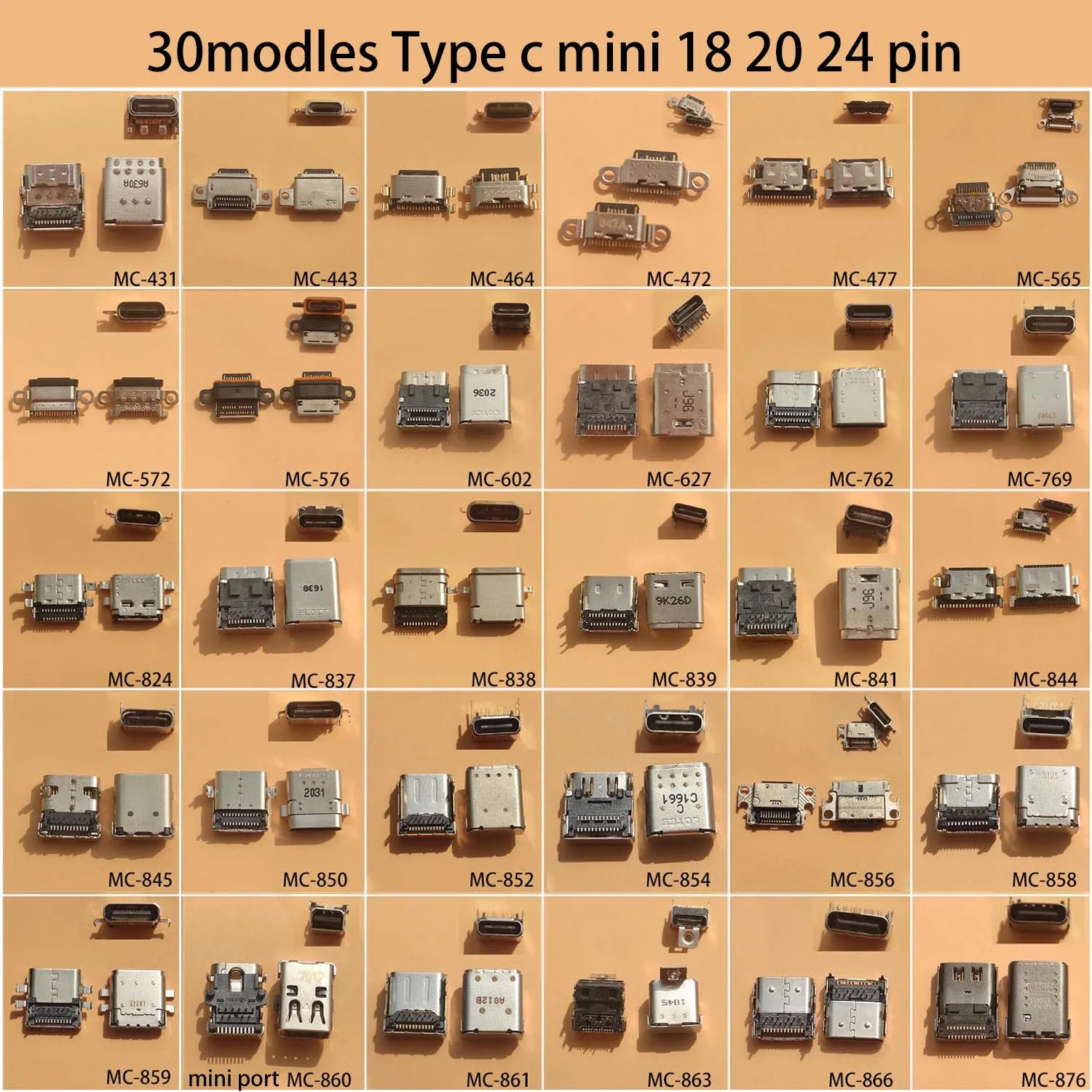 30models 60pcs/lot Type c mini USB Jack 18 20 24 P USB Charging Socket Connector SMD DIP Type c Port Charging Data power Plug