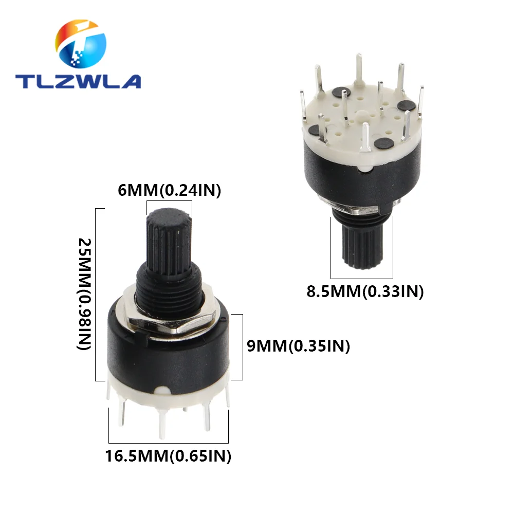 1PCS SR16 Plastic 16MM Rotary Band switch 2 Pole 3 4 position 1 Pole 5 6 8 Position Handle Length 15MM Axis band switch