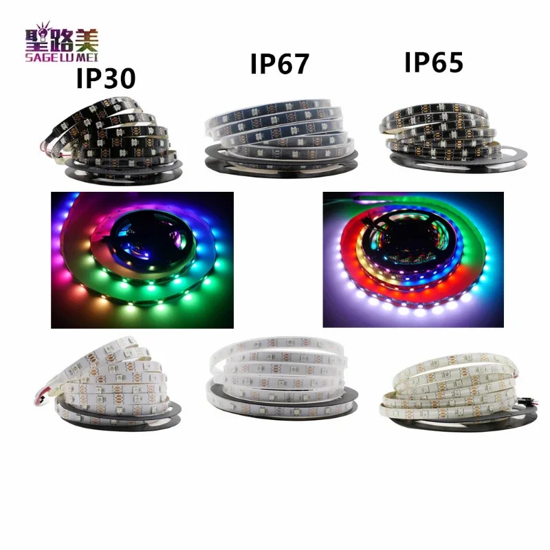 

5m/roll 5V WS2812/2812B Led Strip 30/60Leds Smart RGB Led Light Individually Addressable Magic Color Black/White PCB IP30/65/67