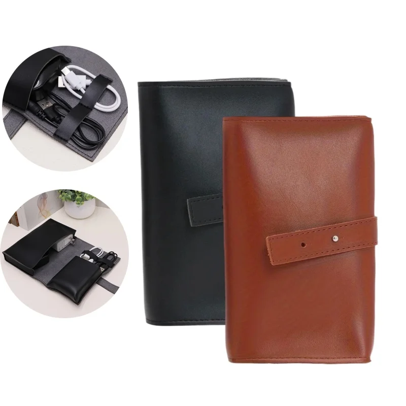 1pc PU Leather Multi-Compartment Organizer-Portable Tech School Accessories Case For Cables Chargers Pens-Durable Travel Storage