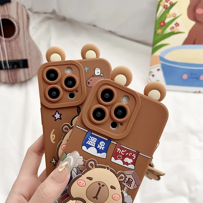 For Samsung Galaxy S8 S9 S10 S20 S21 S22 S23 S24 S25 Plus Ultra FE Note 9 10 20 Ultra Plus Ears Capybara Case With Ornaments