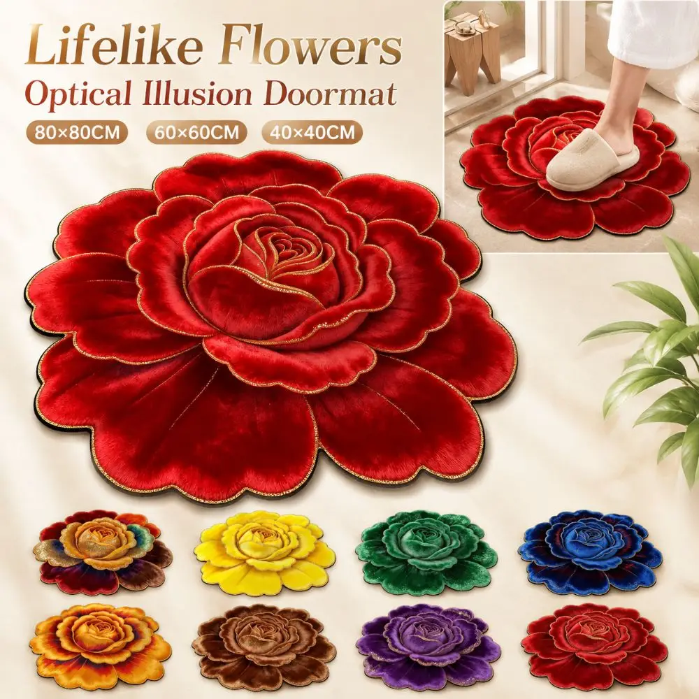 Flowers Optical Illusion Doormat Non-slip Lifelike Bathroom Carpet Abrasion-resistant Water-absorbing Bedroom Door Rug