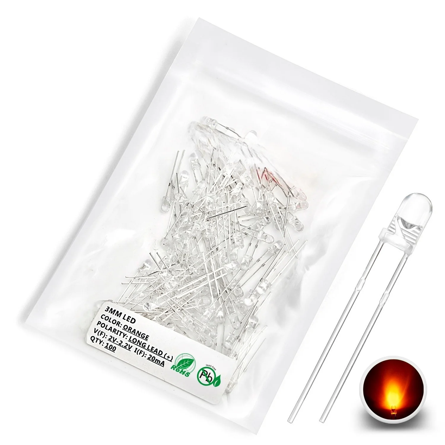 100 Buah Dioda LED 3Mm Ultra Terang Hangat Putih Merah Hijau Biru UV Ungu Kuning Oranye Merah Muda 2V 3V Multiwarna Memancarkan Bermacam-macam