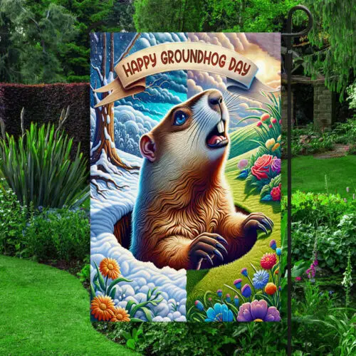 Happy Groundhog Day Flag Garden Flag