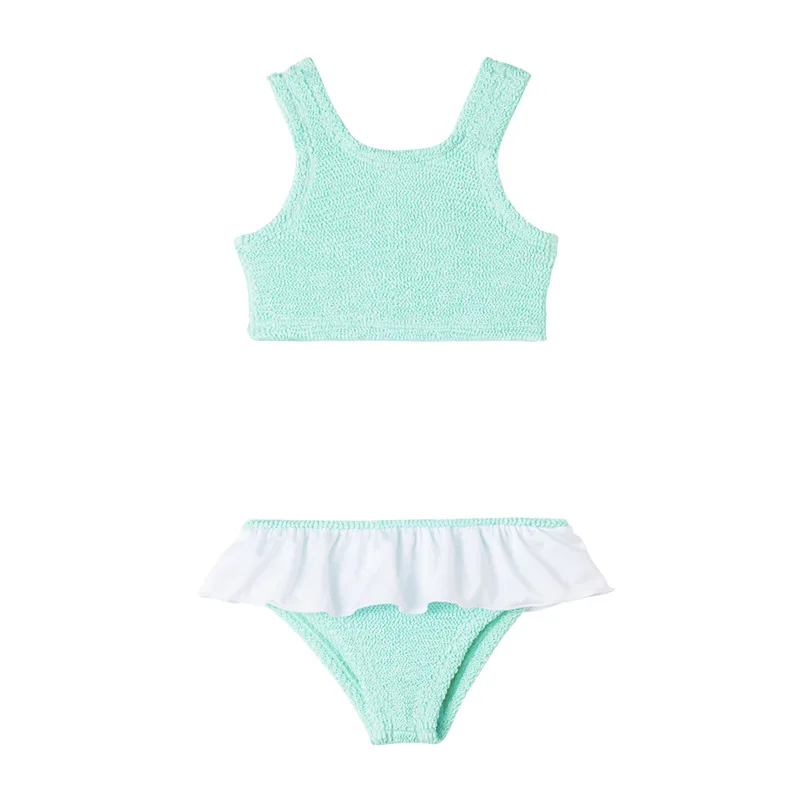 

Новый детский раздельный купальник-бикини из двух частей с рюшами, однотонный, коллекция Весна/Лето 2026, для девочек