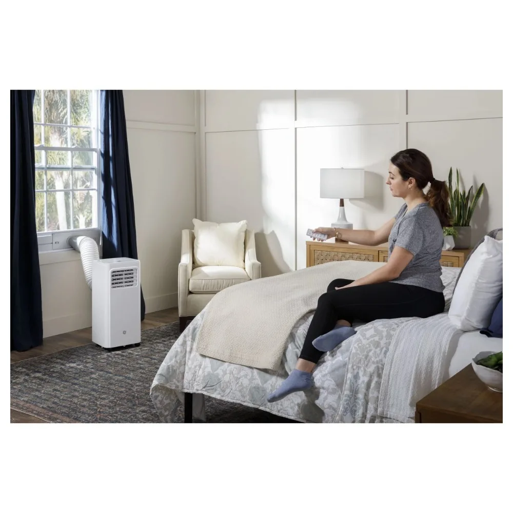 GE®Aire acondicionado portátil 3 en 1, 6.100 BTU, 115 voltios, con mando a distancia, para habitaciones pequeñas, blanco, APFD06JAWW