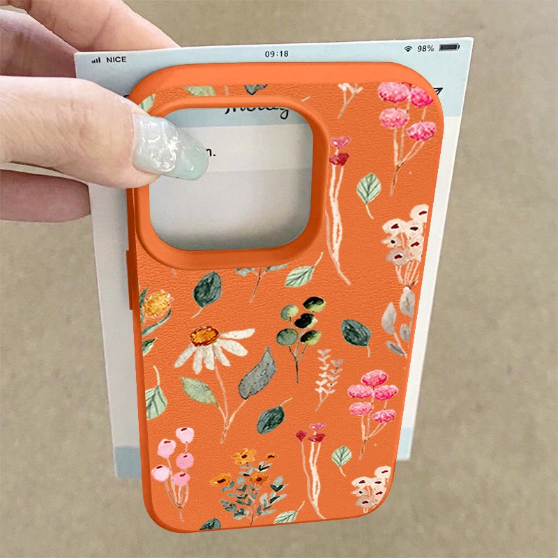 Colorful Plants Printed Leather Texture TPU Case For iPhone 17 Air 16e 16 15 Pro Max 14 13 12 Pro Max 11 Silicone Phone Cover - view 2