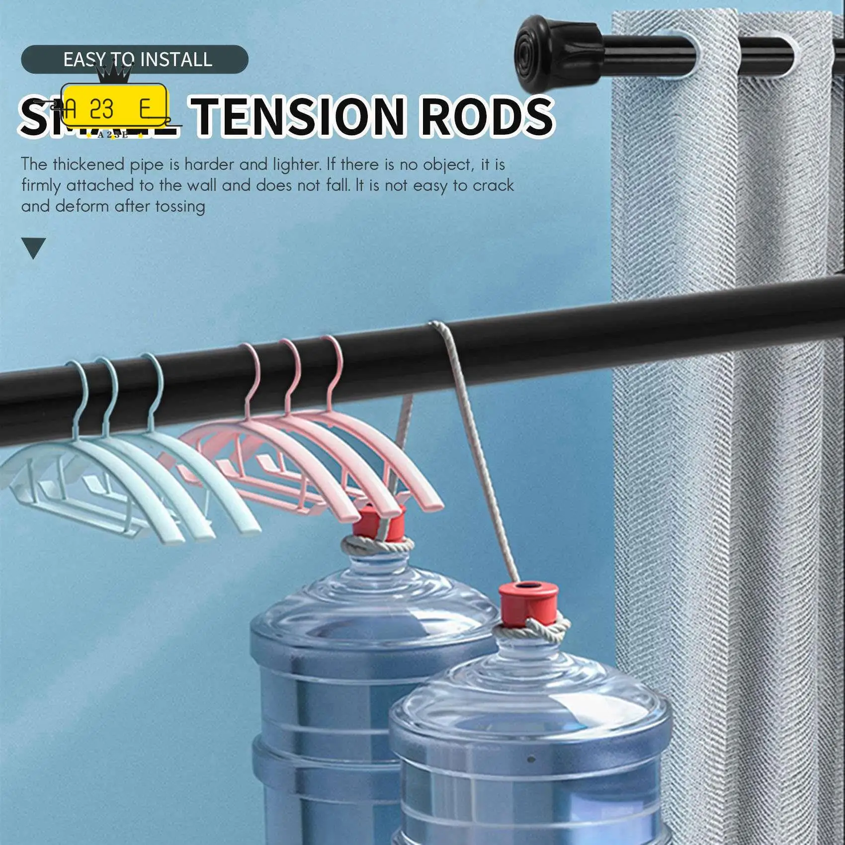 

A23E-Small Tension Rods For Cabinets Cupboard Bars For RV Closets Refrigerator, Spring Rods 11.8 To 19.6 Inches, 6 Packs (Black)