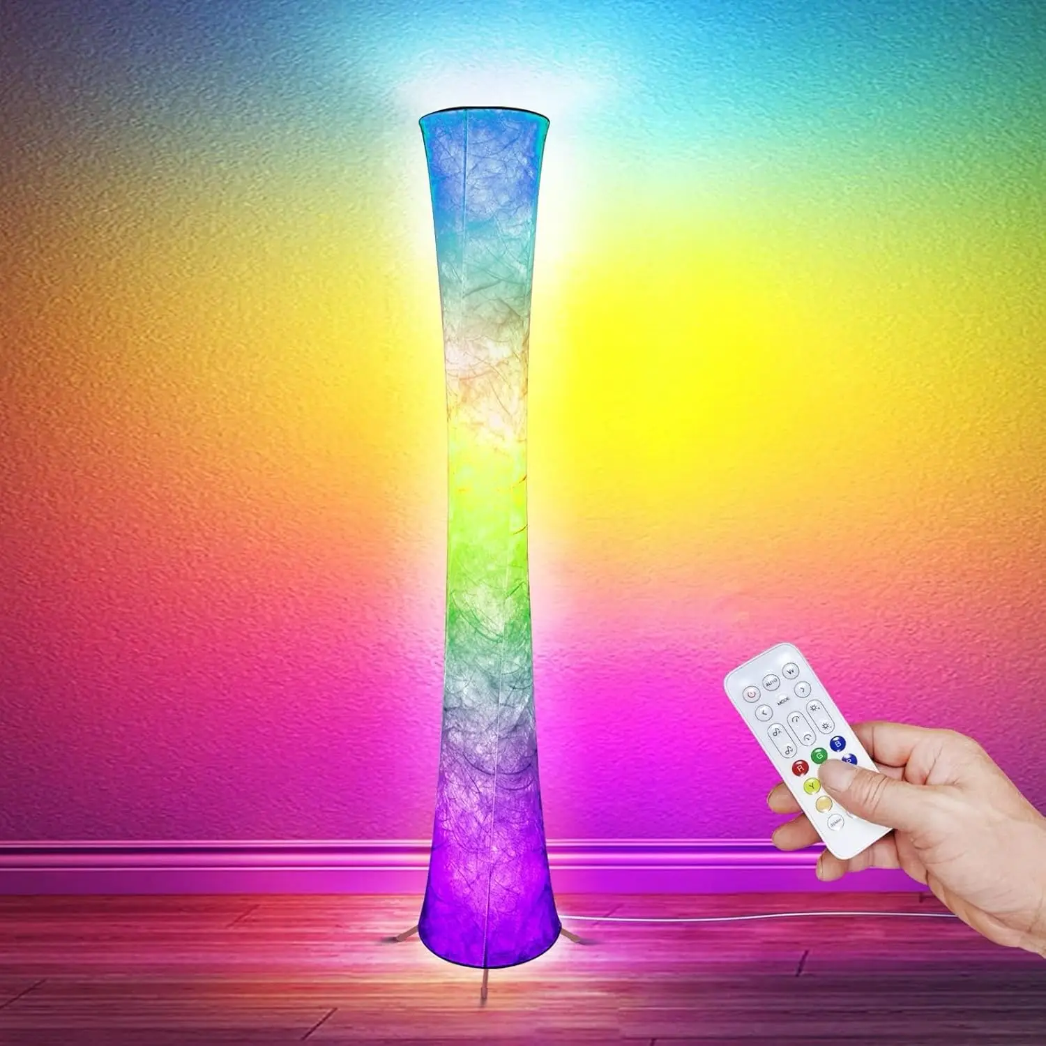 Floor Lamp, Rgb Color Changing, Smart Control Music Sync With Fabric Shade, Standing Lamp For Living Room Bedroom Game Room, 62