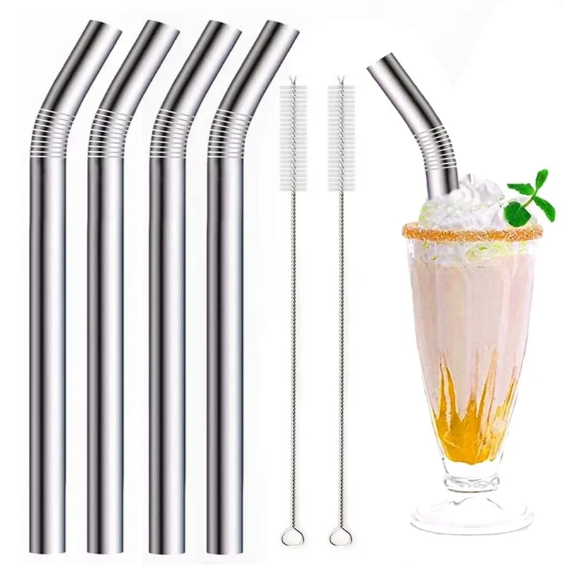 Pajitas de acero inoxidable 304 para batidos, Pajita de Metal reutilizable de 12mm de ancho para batidos, juego de pajitas curvadas para té de burbujas Boba