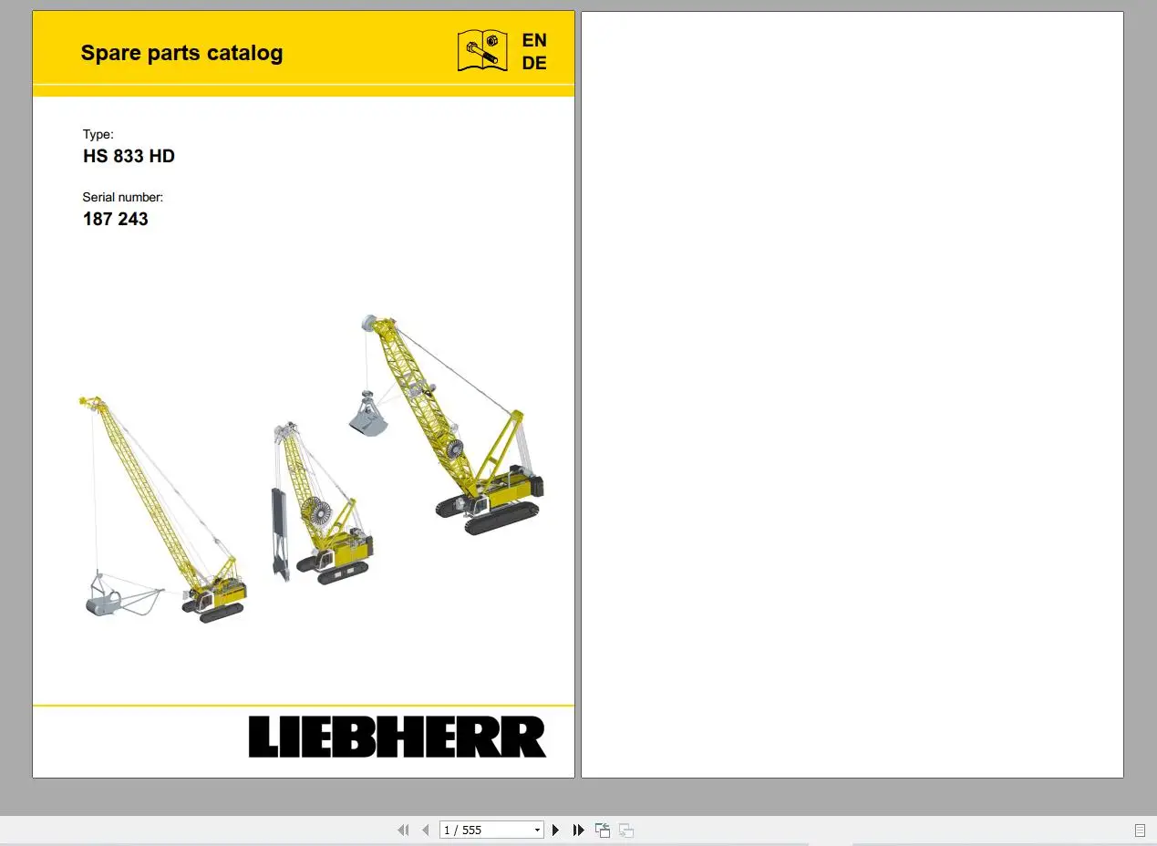 Liebherr Crane HS HSG Operating Manual Spare Parts Catalogue Technical Information DVD