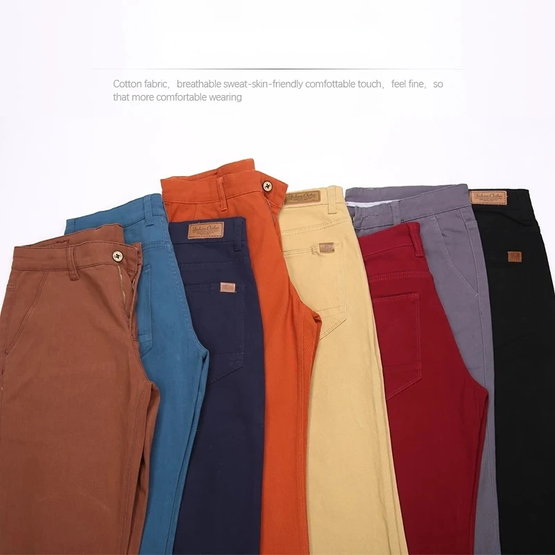 2023ใหม่ผ้าฝ้ายแฟชั่น Slim Fit ชายสีกากี Casual กางเกง6สีธุรกิจสำนักงานกางเกงสำหรับผู้ชาย