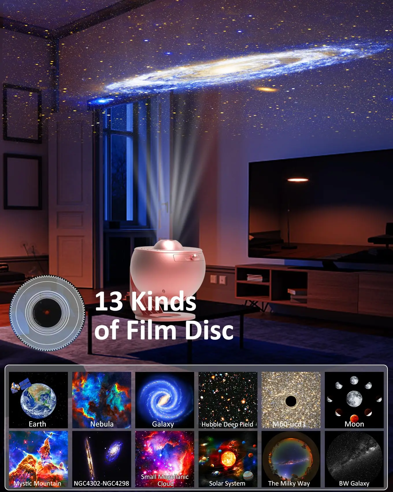 Night Light 13 in 1 Planetarium Galaxy Projector Star Projector 360° Rotating Nebula for Bedroom Decor for Ceiling Room Decorat