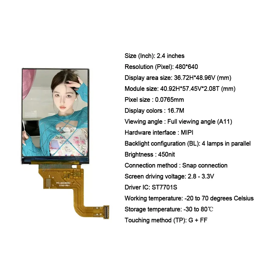 2.4-inch High-Definition 480*640 Touch Screen Recorder with MIPI Interface Bright Display IPS Panel for Electronics