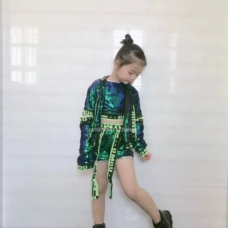 Costume da spettacolo di danza di strada per bambini, paillettes di danza jazz, costume da spettacolo di danza di strada hip-hop per ragazzi e ragazze