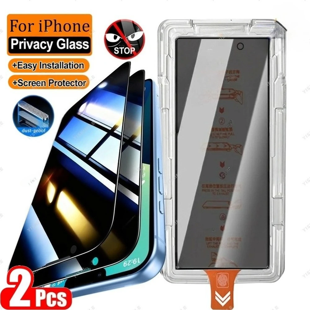

2 шт. Защитное стекло для iPhone 17, 16, 15, 14, 13 Pro Max, 16, 15 Plus, 12, 11 Pro, Mini, Air с полным покрытием экрана и функцией конфиденциальности, установка в один клик