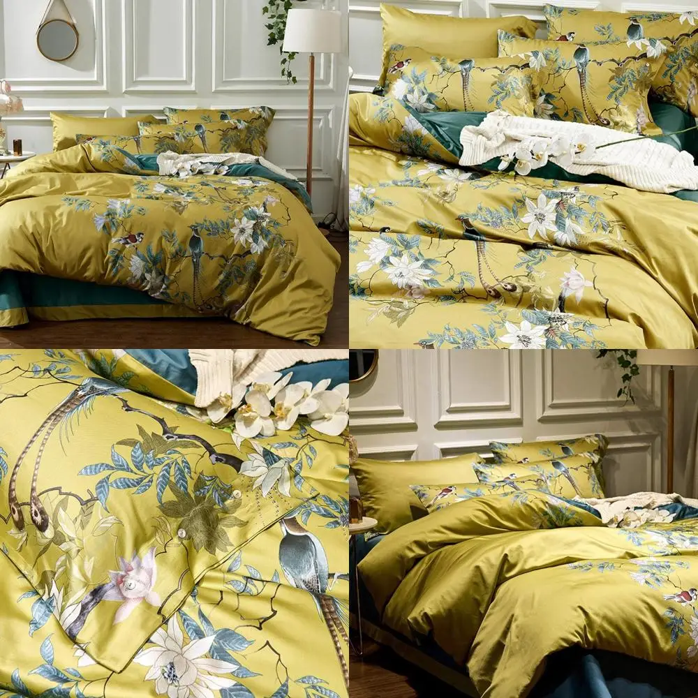 

Floral Bird Pattern Cotton Duvet Cover Set California King Size Zipper Closure with Ties for Women and Men, Perfect for Bedding