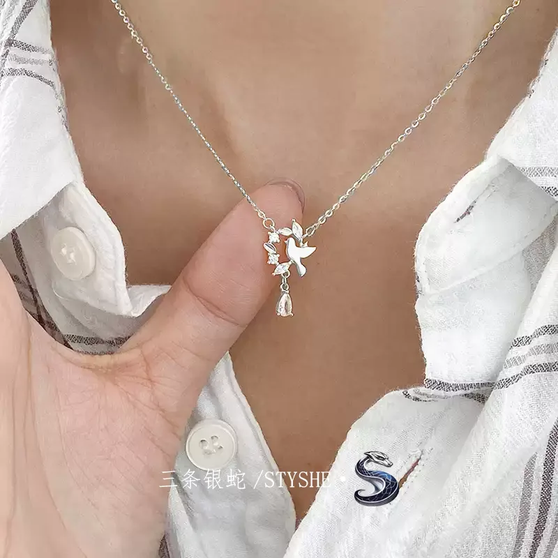 

STYSHE S925 sterling silver wheat ear bird necklace literary temperament pure and versatile girls' short clavicle chain accessor