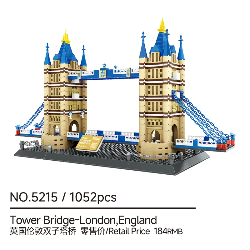

MOC London Tower Bridge Building Blocks 1052PCS UK Famous Landmark Architecture Model Bricks Set City Toy Gifts Decor
