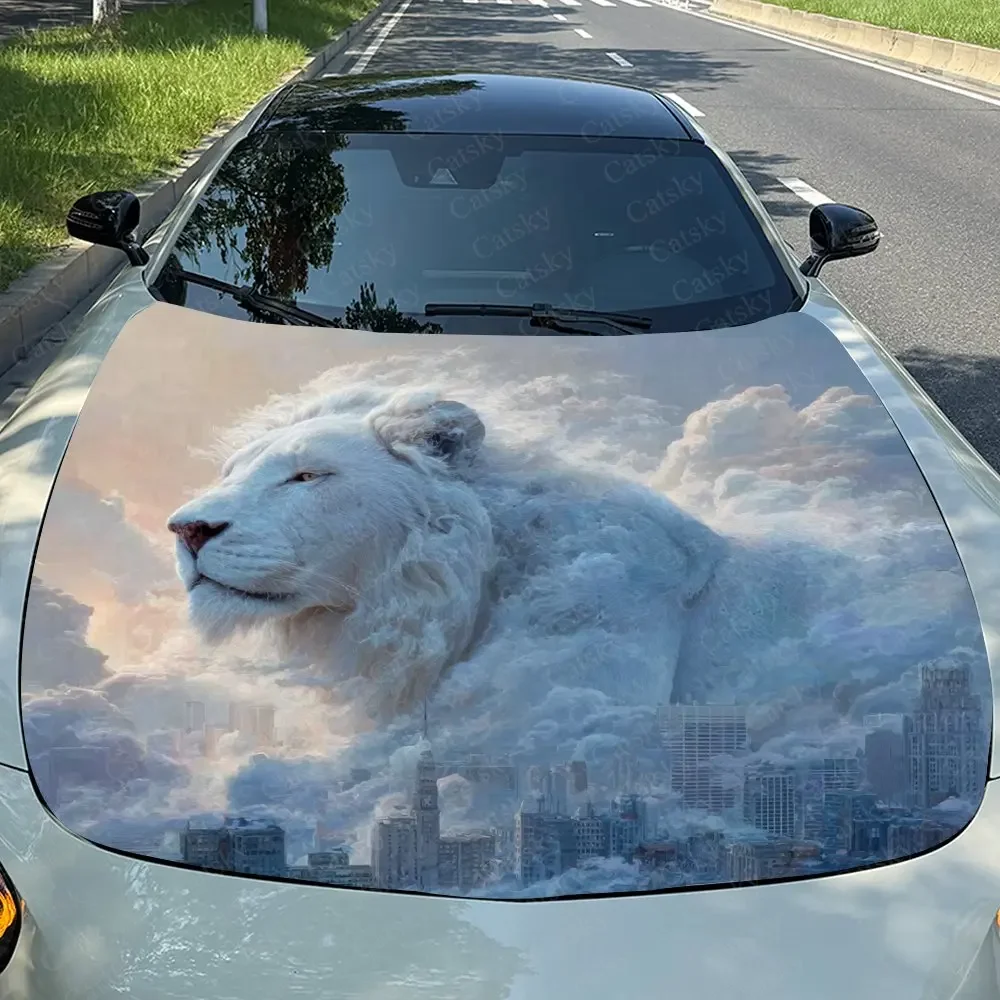 Baiyun Lion Car Hood Sticker, Drum Packaging, Stylish Design, Suitable For Most Vehicles, Engine Hood Protective Film, Vehicle E