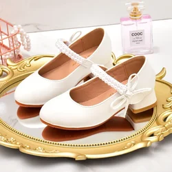 Fashion Children High Heels Leathers Shoes Kids Princess Sweet for Evening Party Show Single Shoes Versatile White Girl Shoes