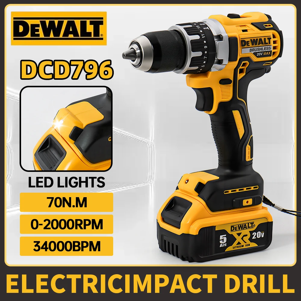 Dewalt DCD796 Brushless Cordless Drill Wireless Impact Drill Multifunctional Handheld 20V Lithium Battery Compact Electric Tools