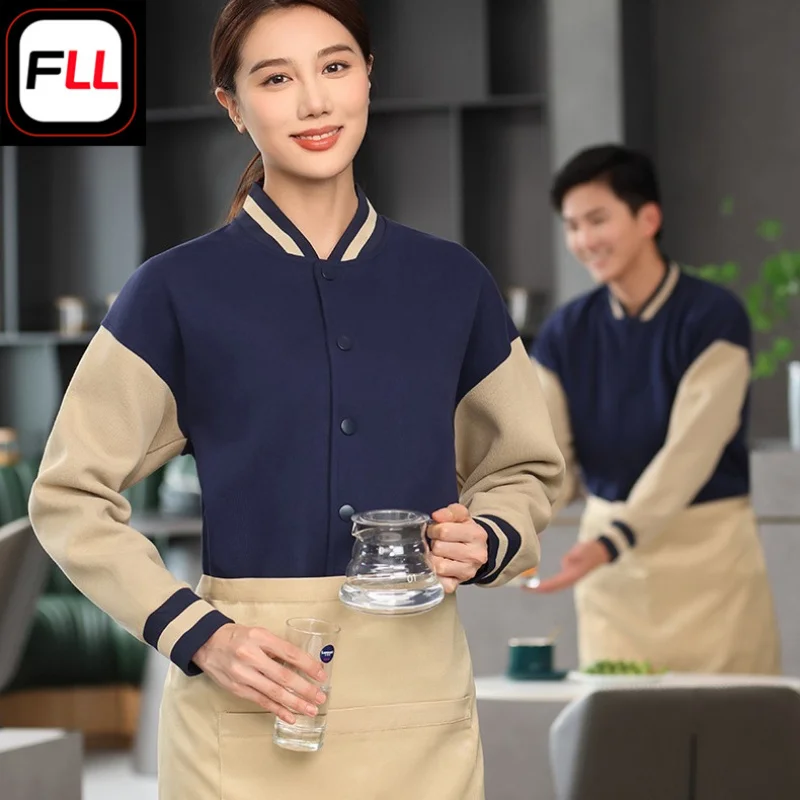 restaurant-waiter-workwear-cake-shop-staff-uniform-unisex-long-sleeve-round-neck-color-blocked-sweatshirt-jacket-for-autumn-an