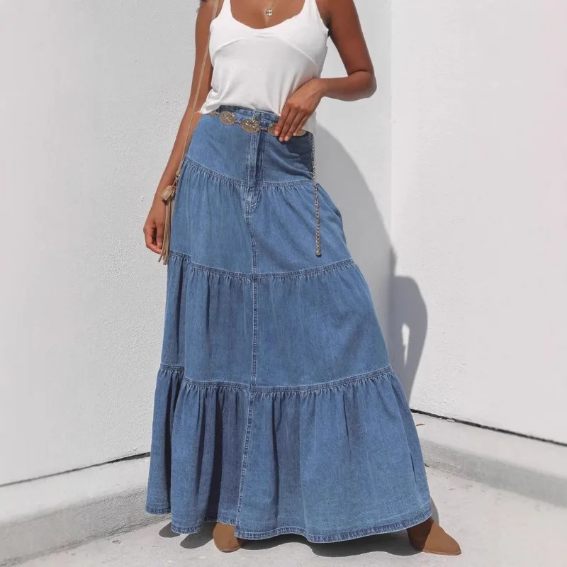 

Cross-border European and American Summer Ins Street Low-waisted Old Cake Versatile Denim Skirt Women's Clothing