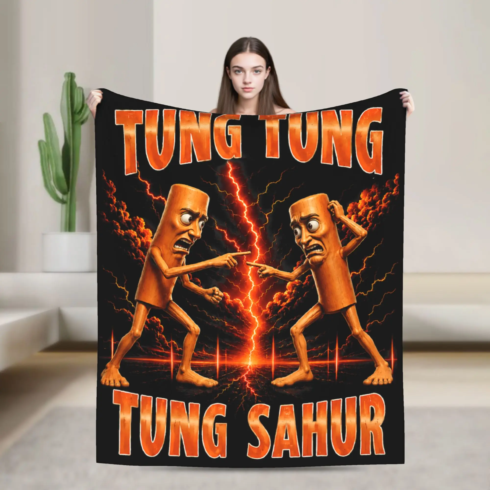 Tung Tung Tung Sahur is Calling Funny Viral Meme Flannel Blanket Girl Super Soft Throw Blanket Spring Home Decor Bedspread